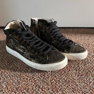 P448 gold and black high top street zipper sneakers shimmer metallic 38